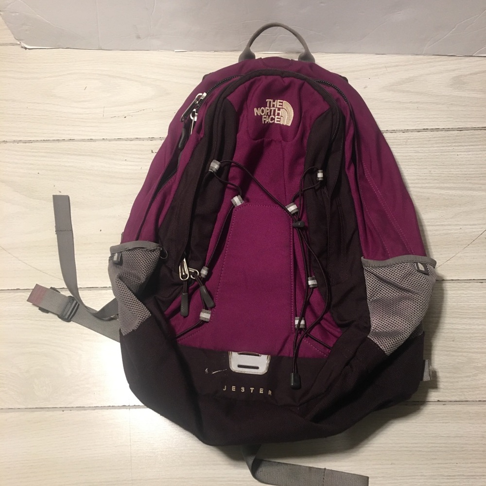 The North Face Jester Backpack in Magenta and Dark purple with Gray Accents